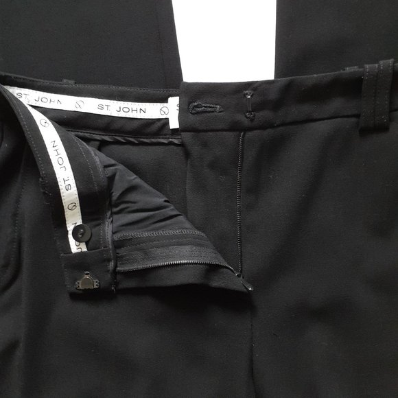 St. John Collection Black Wool High Waisted Straight Leg Trousers Size 6 - Picture 9 of 13